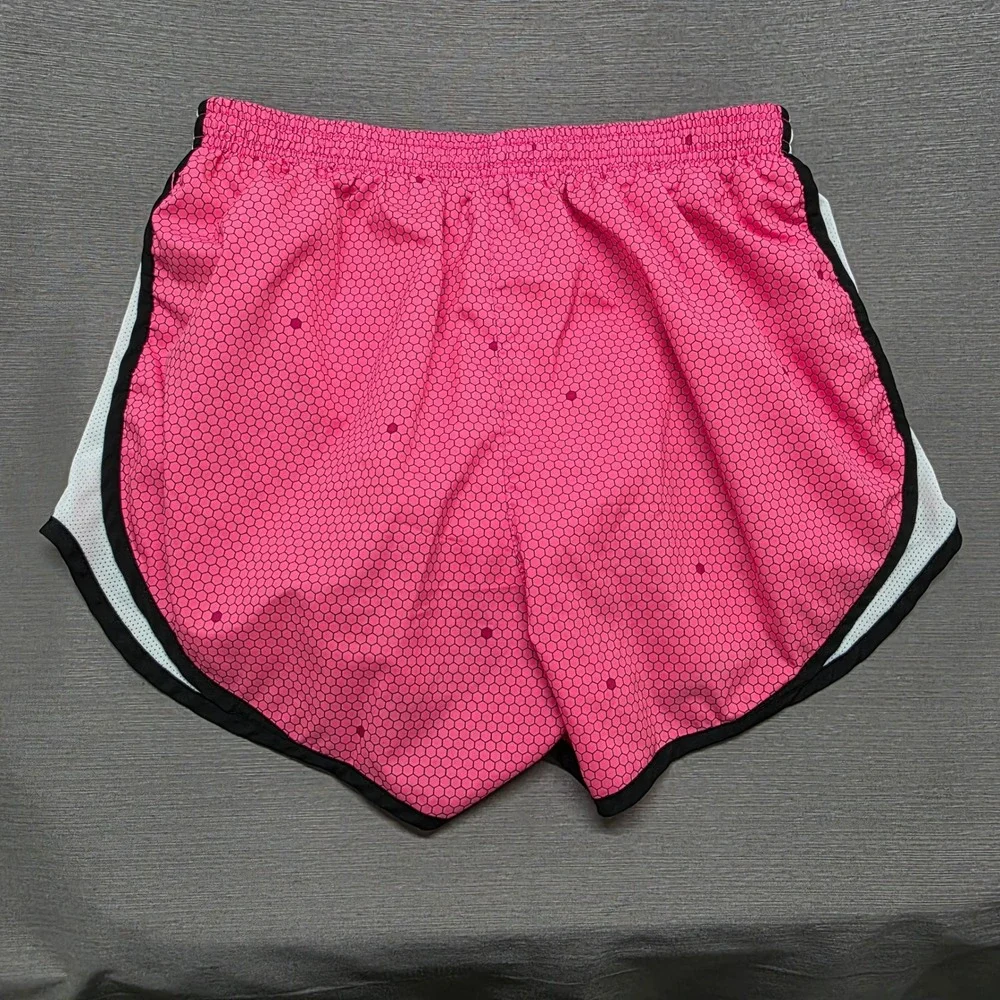 Nike Dri-FIT Tempo Running Shorts‎ Pink Black Honeycomb Hexagon Print Womens M